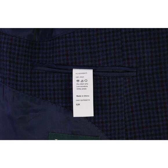 Lauren Ralph Lauren Mens Blue Brown Gingham Check Wool 2Btn Sportcoat Blazer 52R - Picture 8 of 8